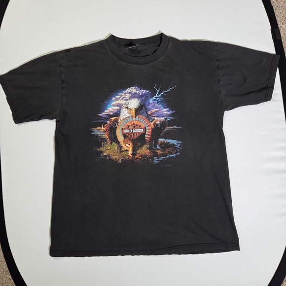 Vintage 2000 Harley Davidson Eagle Wolf Bison Graphic T Shirt XL Y2K - Picture 1 of 12